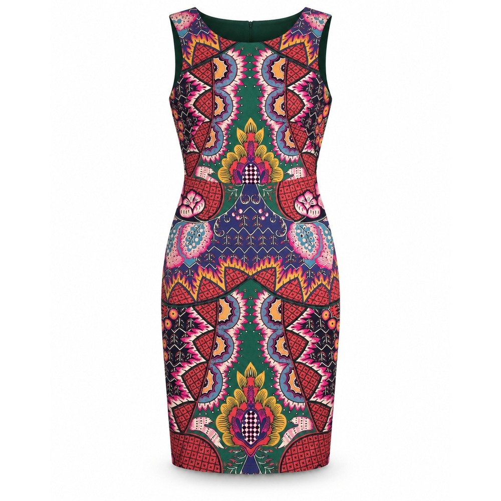 Maeve Anthropologie Floral Sheath Dress Size 8 Green Pink Cutout Back Sleeveless